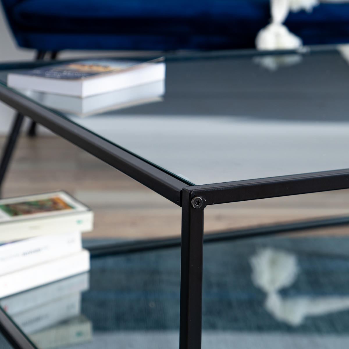 COUCHTISCH Glasplatte kratzfest & Metallgestell stabil 80X80cm - Transparent/Schwarz, Glas/Metall (80/80/42cm) - Urban Meuble