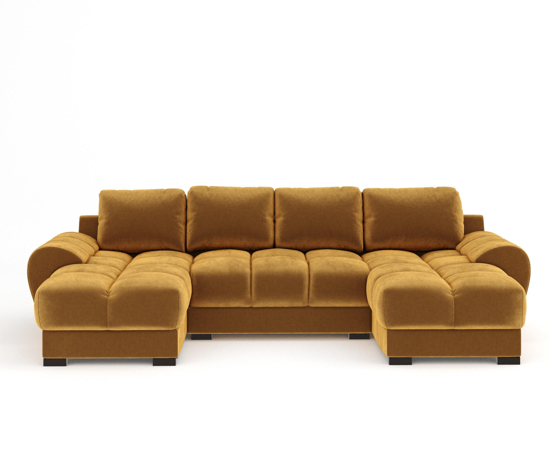 WOHNLANDSCHAFT Peebles Honigfarbe Samtstoff - Schwarz/Honig, Holz/Holzwerkstoff (330/90/175cm) - Maison de Reve
