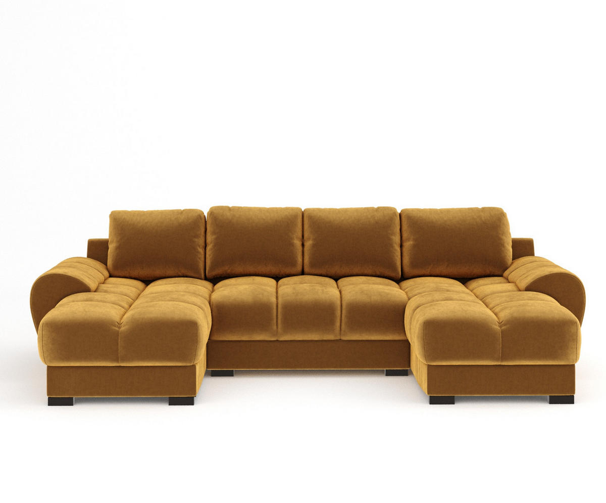 WOHNLANDSCHAFT Peebles Honigfarbe Samtstoff - Schwarz/Honig, Holz/Holzwerkstoff (330/90/175cm) - Maison de Reve