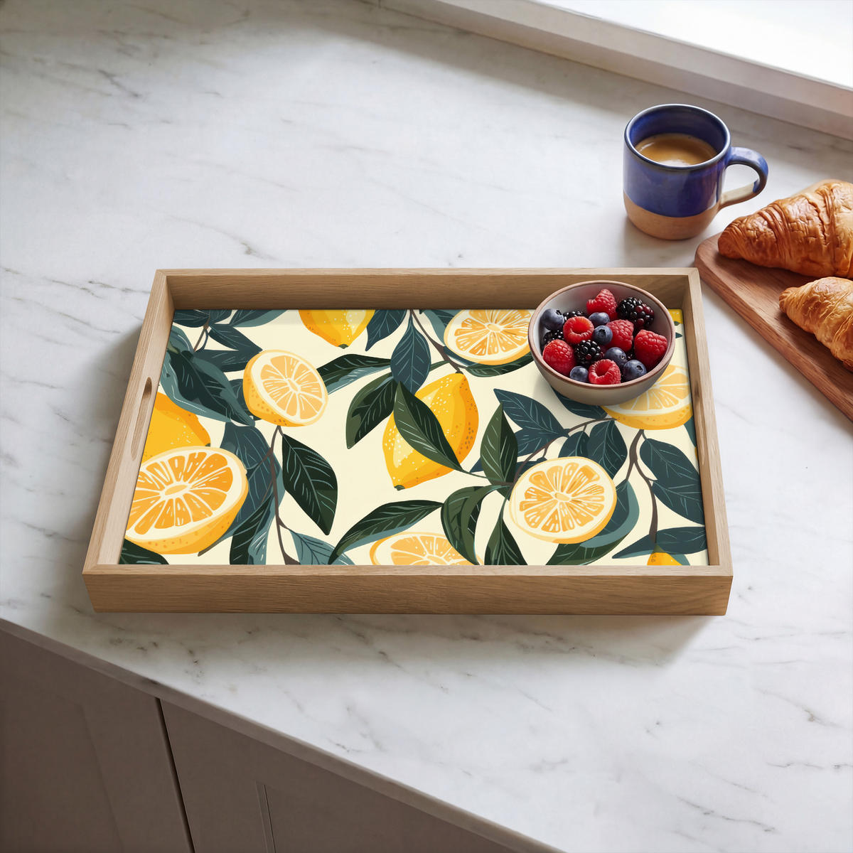 TABLETT - Zitronen - Früchte - Blätter - Gelb - Grün - Beige - 50x35 cm - Gelb, Holz (50/5/5cm) - OnlyWow