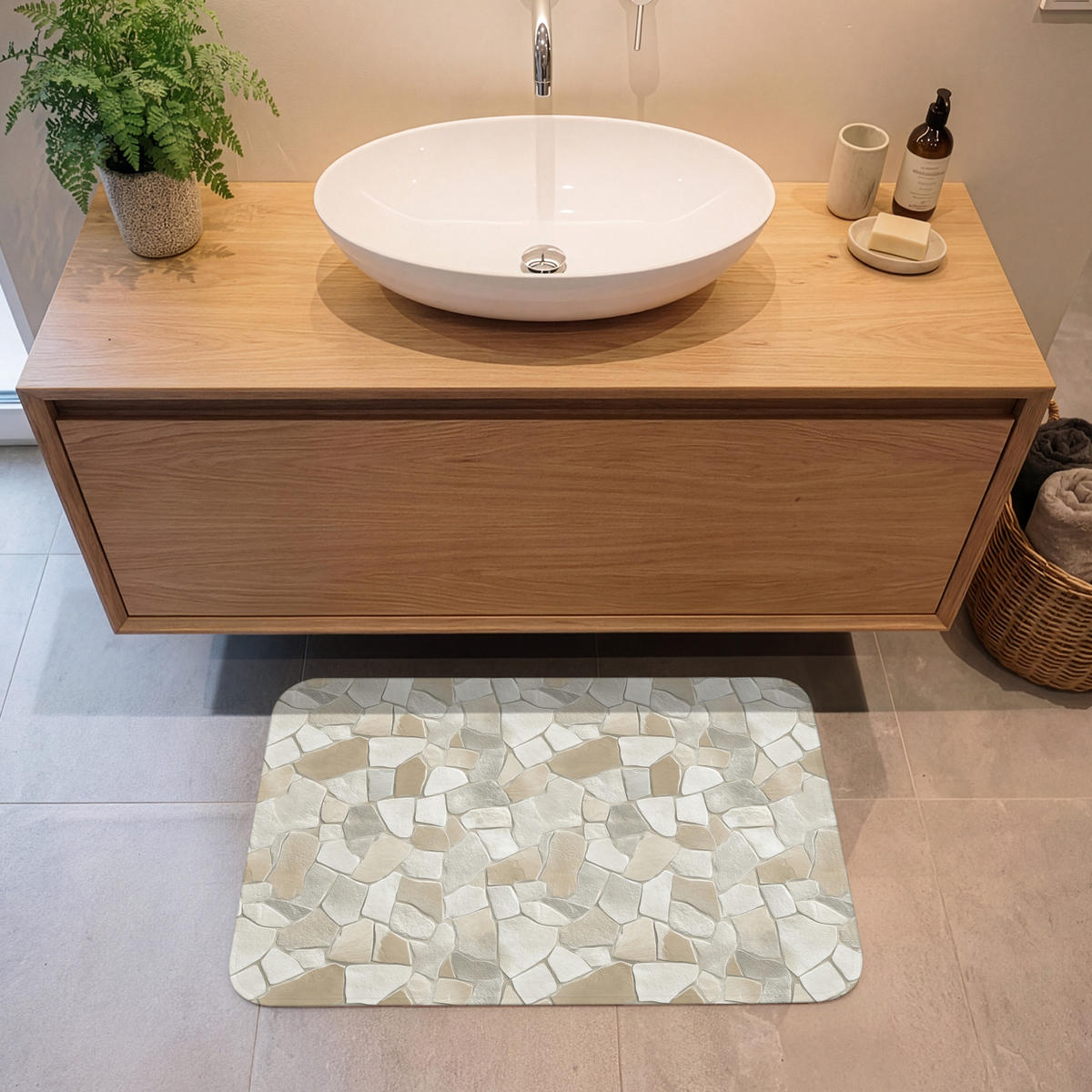 KÚPEĽŇOVÁ PREDLOŽKA Mozaika - Kamienky - béžová 80x50 cm - krémová/béžová, textil/plast (80/50cm) - OnlyWow