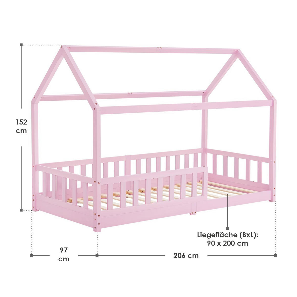 KINDERBETT Marli rosa 90x200 cm - Rosa, Holz (90/200cm) - Juskys