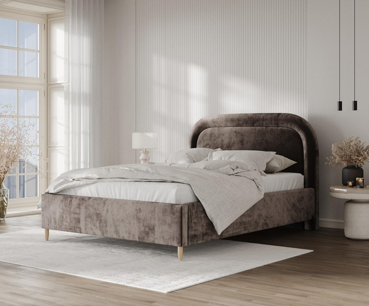 POLSTERBETT Zoya 180/200 cm Braun im Lotta Stoff - Naturfarben/Braun, Holz/Holzwerkstoff (180/200cm) - AltaBeds