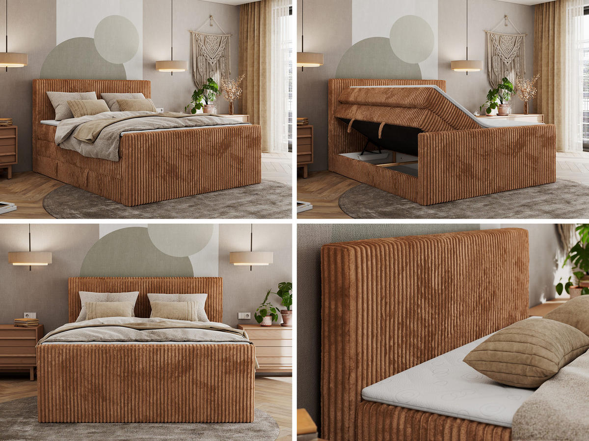 BOXSPRINGBETT TILIANO KING DUO 180/200 - Orange Cord - H3 - Orange, Textil (180/200cm) - MKS