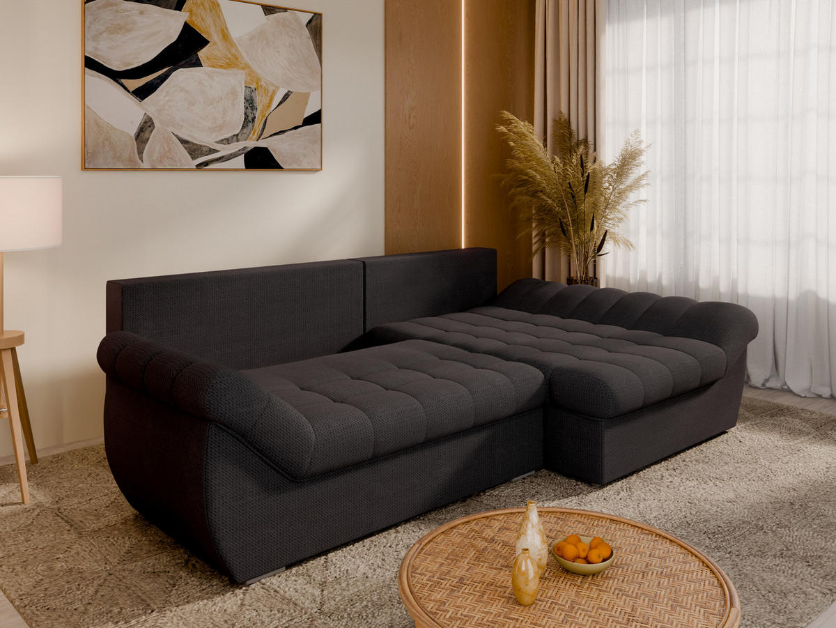 ECKSOFA ZAYA mit Schlaffunktion L-Form, Sofa mit Bettkasten, Wohnzimmersofa, Couch, Soffa, Bettsofa, RECHTS- Anthracite - Anthrazit, Holz (279/175cm) - Homesy