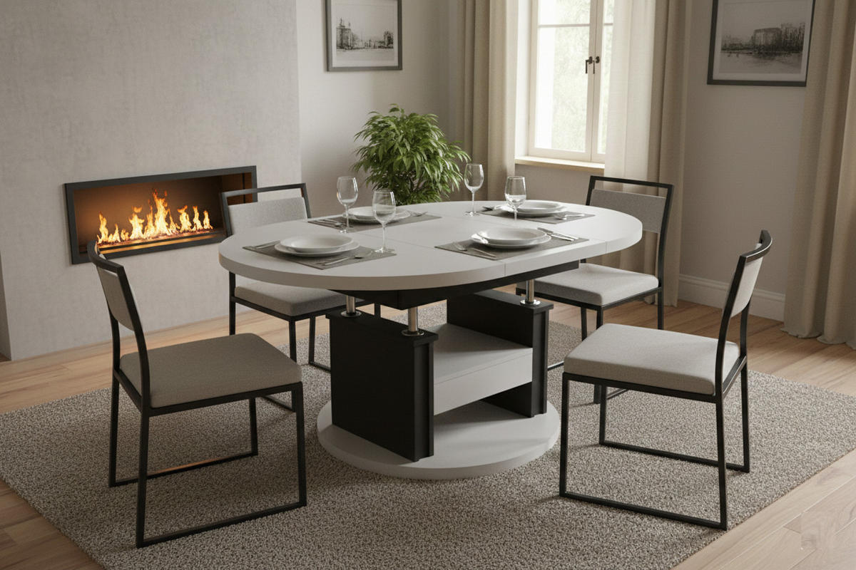 COUCHTISCH rund ausziehbar höhenverstellbar Schubalde 100/100/60 cm - Anthrazit/Beige, Holzwerkstoff (100/100/60cm) - designimpex