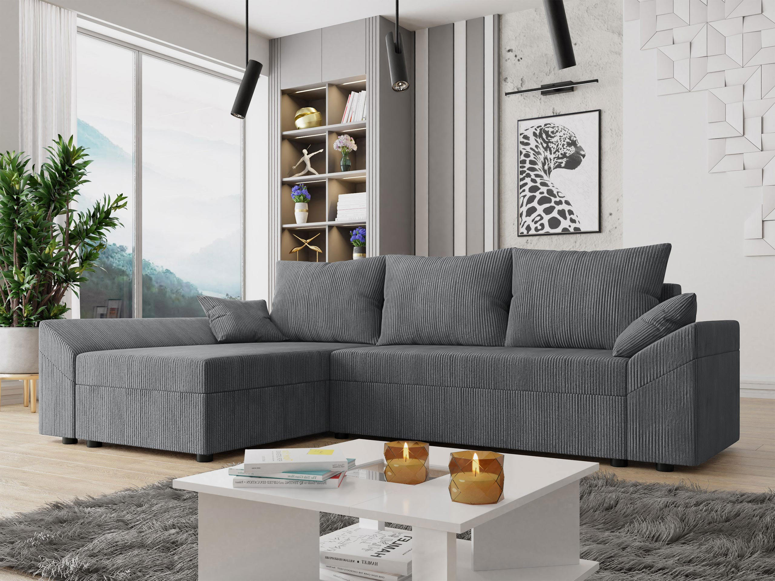 ECKSOFA Dante L Cord - Schwarz/Grau, Holz/Kunststoff (240/140cm) - MIRJAN24