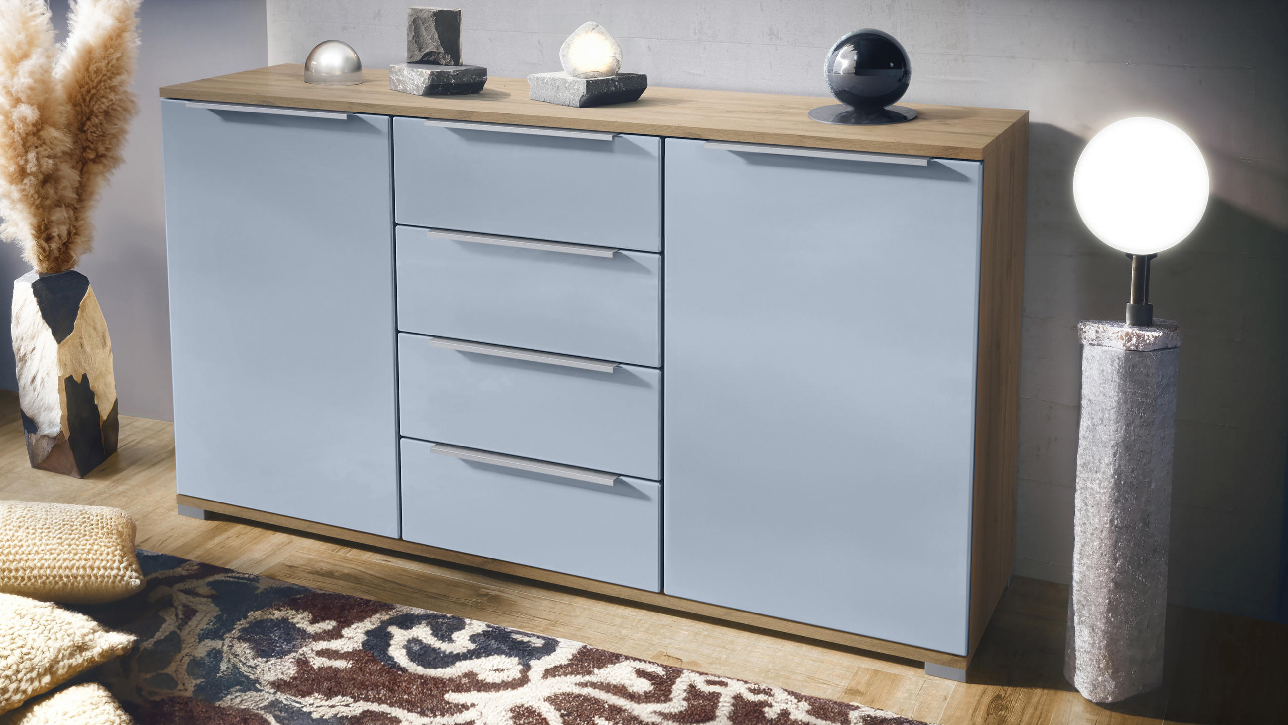 SIDEBOARD Linio Denim matt - Pastellblau, Holzwerkstoff (138.5/75.5/35cm) - Vladon