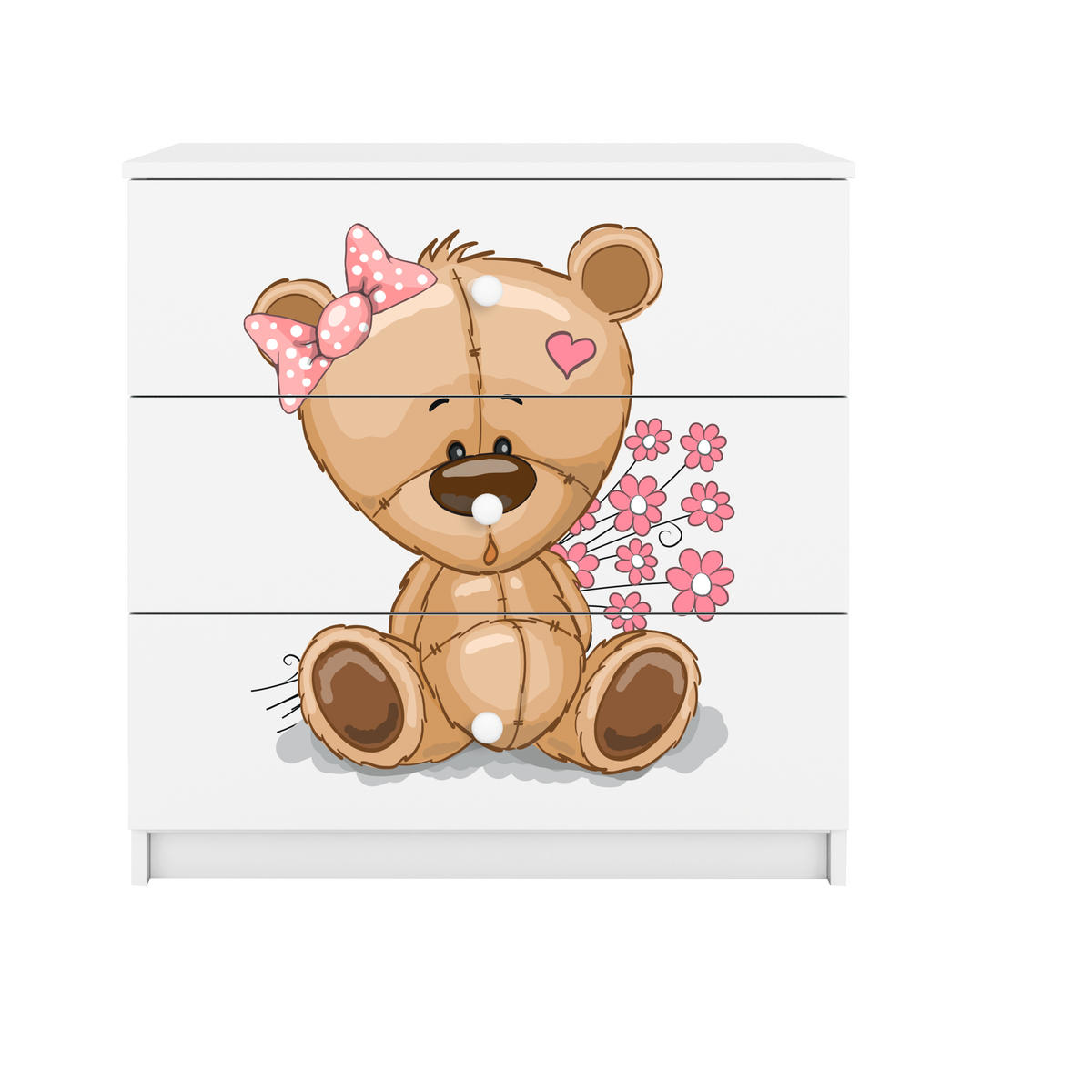 KOMMODE Babydreams Teddybär Blumen 81/81/41 - Weiß, Holzwerkstoff (81/81/41cm) - RAUMHIRSCH FURNITURE
