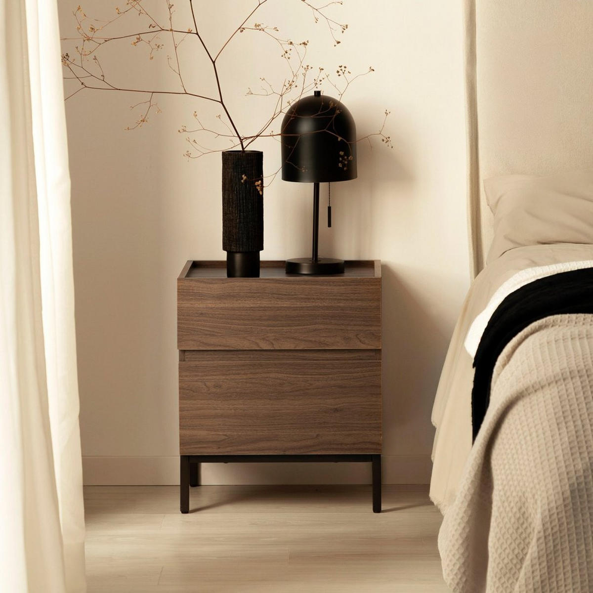 NACHTTISCH 2 SCHUBLADEN Peyton Walnuss 47 cm x 56 cm - Walnussfarben, Holzwerkstoff (47/56/40cm) - Klast Home