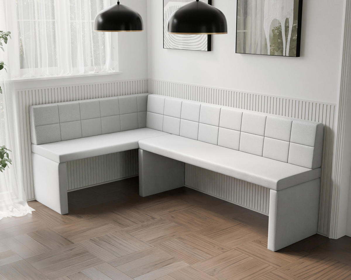ECKBANK links MELVIN Kunstleder, 142/196 cm Weiß - Weiß, Holz/Kunststoff (142/196cm) - Idohome