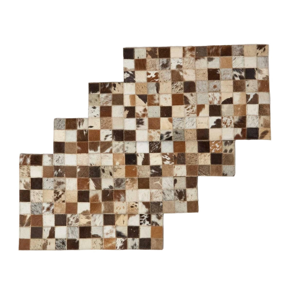 TISCHSET 4er-Set mit Patchwork-Karo, Fell & Leder, 30/46 cm - Multicolor, Leder (30/46cm) - Homescapes