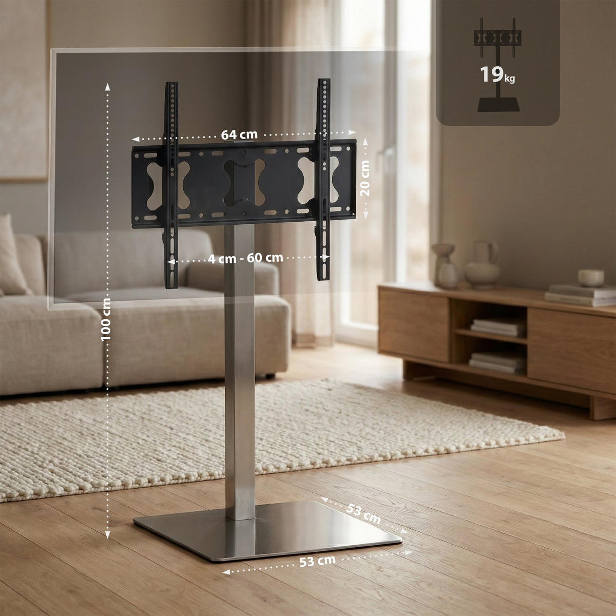 TV RACK Metall Edelstahl - Edelstahlfarben, Metall (64/100/53cm) - CLP