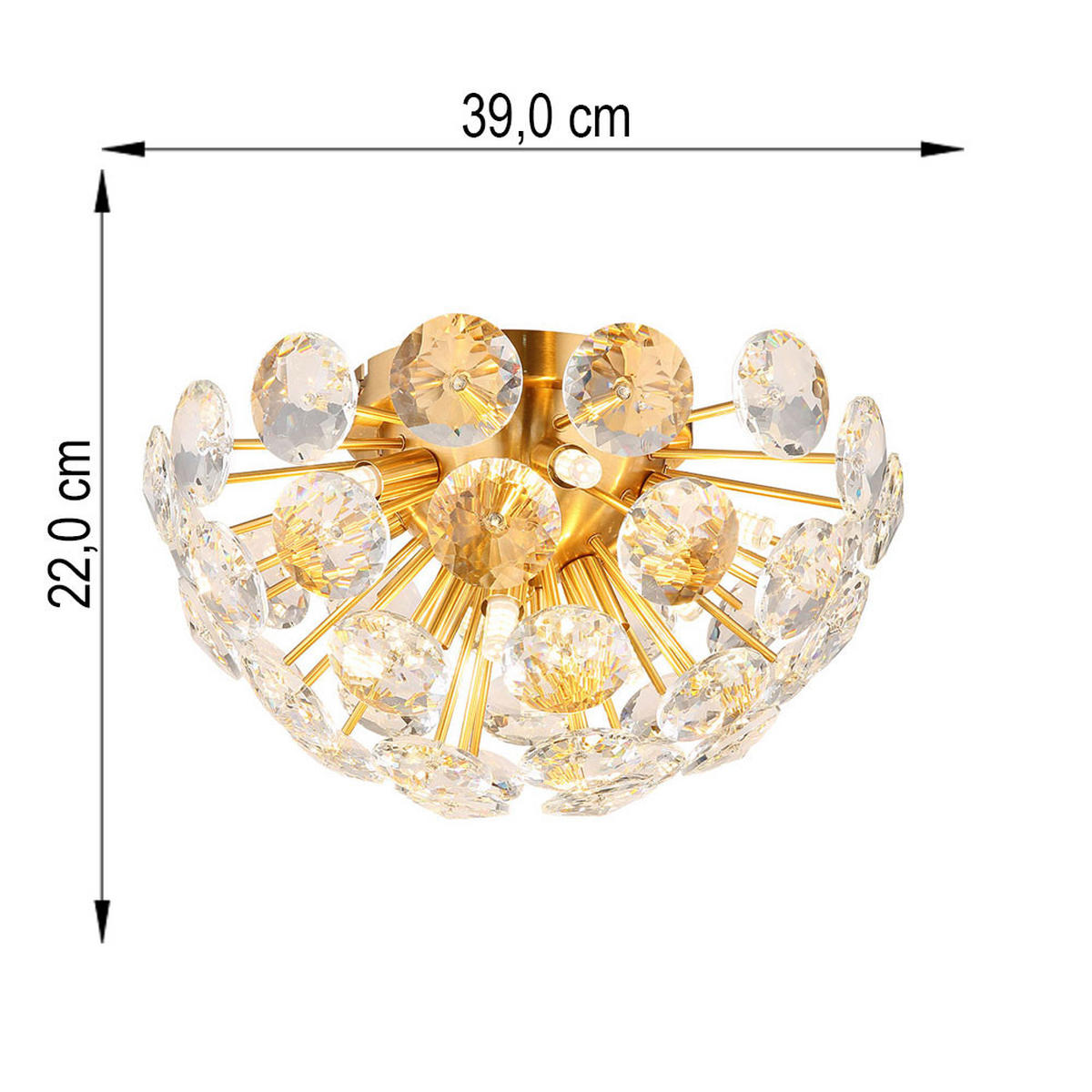 DECKENLEUCHTE Gold K9 Kristalle - Goldfarben, Metall (39/39/22cm) - Globo Lighting