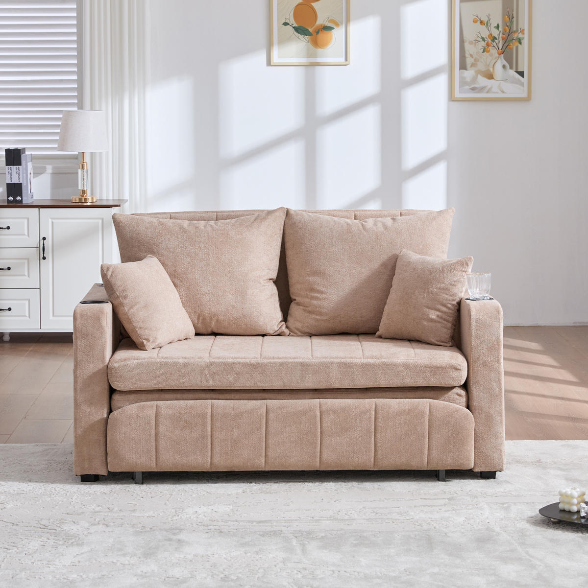 SCHLAFSOFA ausziehbar ca. 139 x 83 x 58 cm Chenille Khaki - Braun, Holzwerkstoff (139/83/73cm) - Meubliv