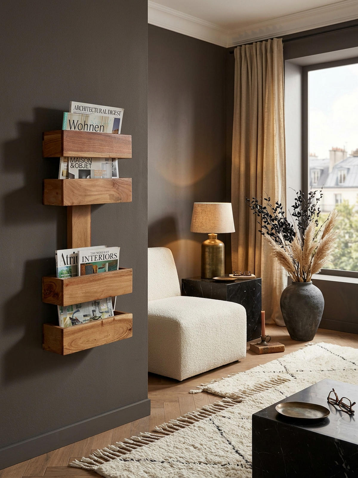 ZEITUNGSSTÄNDER NAKO Massivholz Klassisch Handgefertigt, Beige 30x10x72 cm - Beige, Holz (30/72/10cm) - KADIMA DESIGN