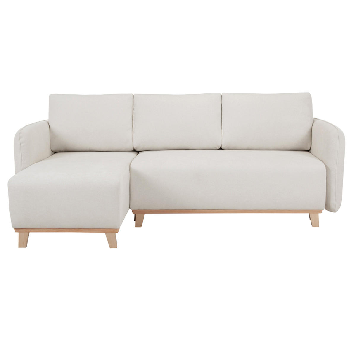 SCHLAF-ECKSOFA Beiger Stoff Velours-Effekt Helles Holz 3-4 Sitzer ROMANE - Beige, Textil (148/231cm) - Miliboo
