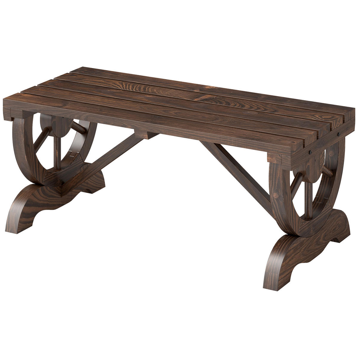 GARTENBANK DE-08301 Wagenrad-Design, wetterfest Natur - Braun, Holz (98/39.5/50cm) - ComfortXL