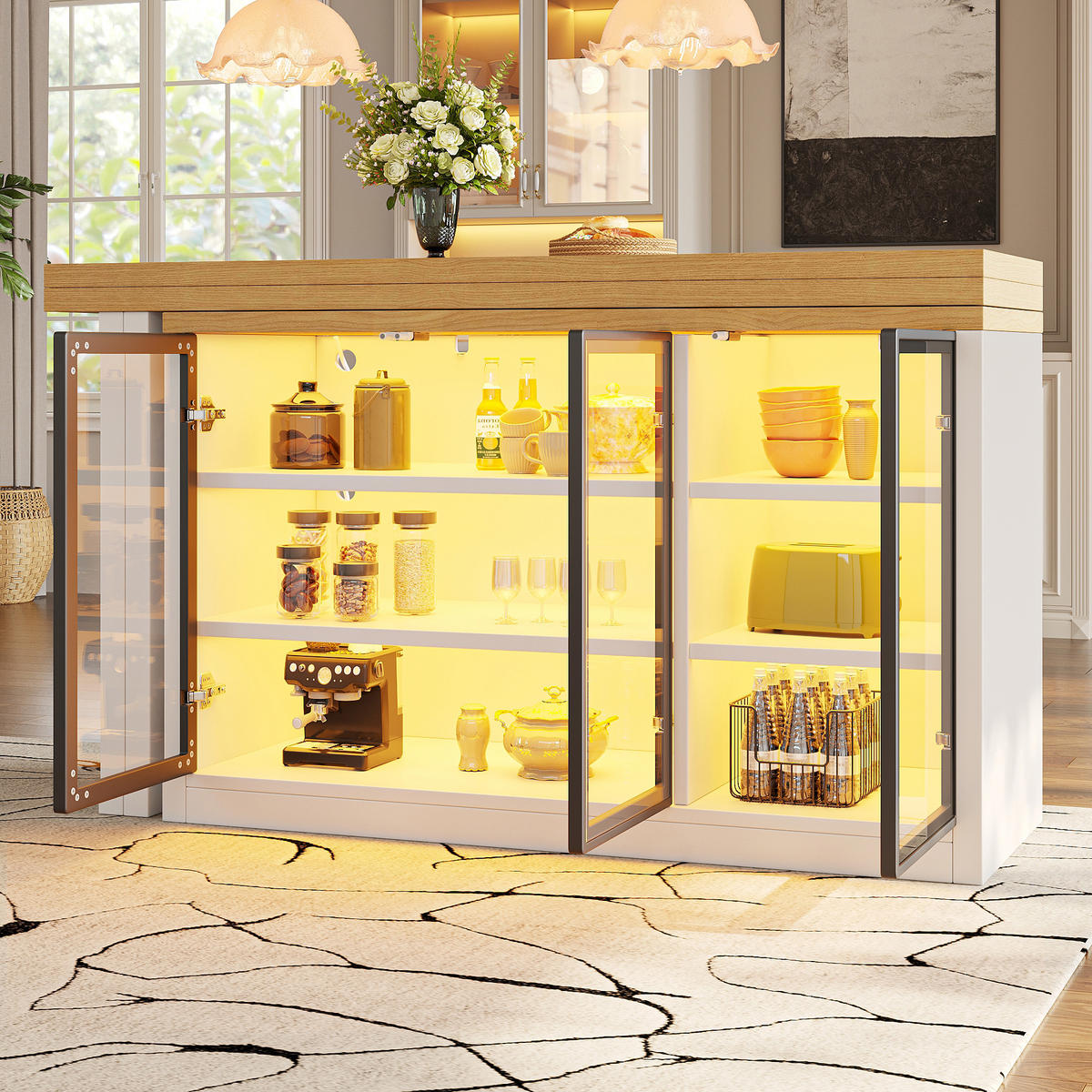 KÜCHENINSEL 360° Drehbar LED Stauraum Weiß - Weiß, Glas (120/72/40cm) - FLIEKS