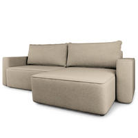ECKSOFA BELISE CL Beige Veloursstoff mit Schlaffunktion - Beige, Holz/Textil (252/162cm) - MASSENO