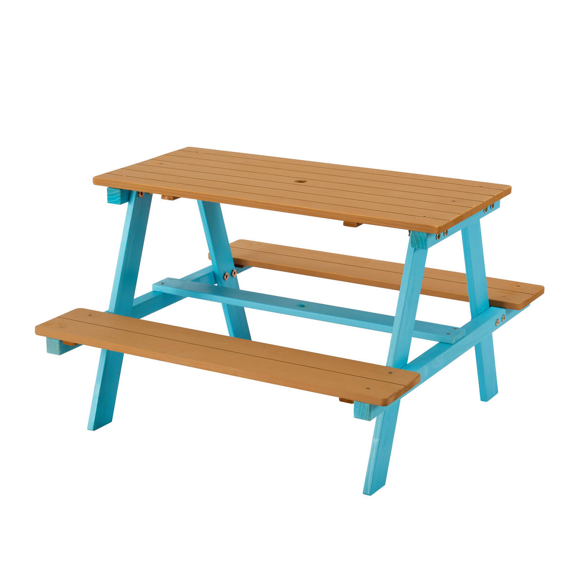 HOLZ-PICKNICKTISCH Kinder mit Sonnenschirm, Blau, 143cm - Blau, Holz - Teamson Kids