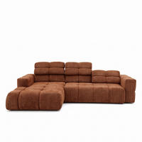 ECKSOFA TENDER Links mit Schlaffunktion und Verstellbare Kopfstützen, Chenille terrakotta - Terracotta/Schwarz, Holz/Kunststoff (315/176cm) - Muffo