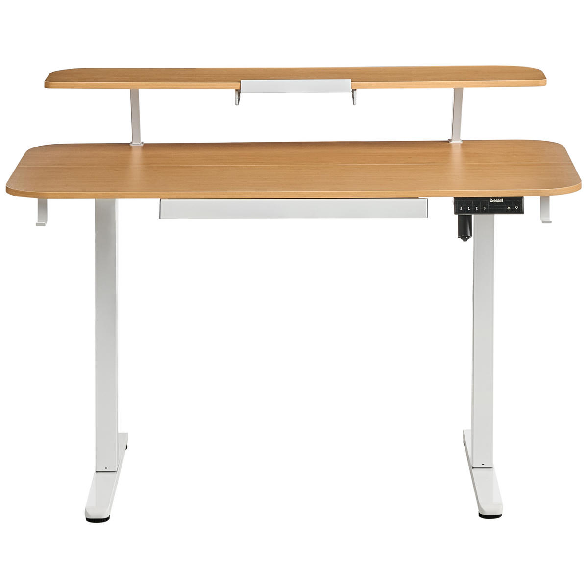 SCHREIBTISCH elektrisch höhenverstellbar 120/60 cm mit USB-Anschluss Hellbraun/Weiß Wilbanks - Hellbraun/Braun, Holzwerkstoff/Metall (60/120/90cm) - Beliani
