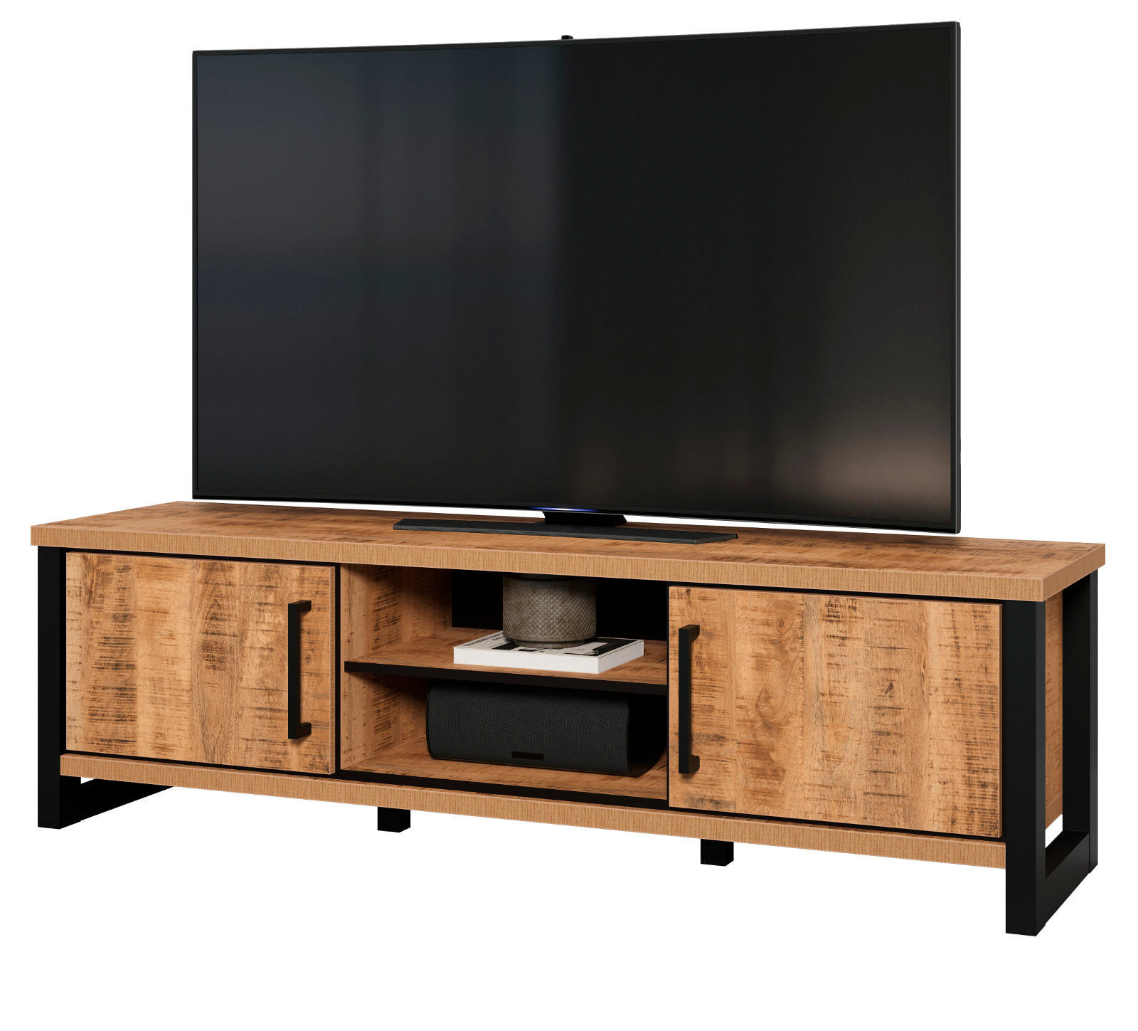 Top.Furn Tv-Lowboard Natur, Schwarz 166x50x45 cm