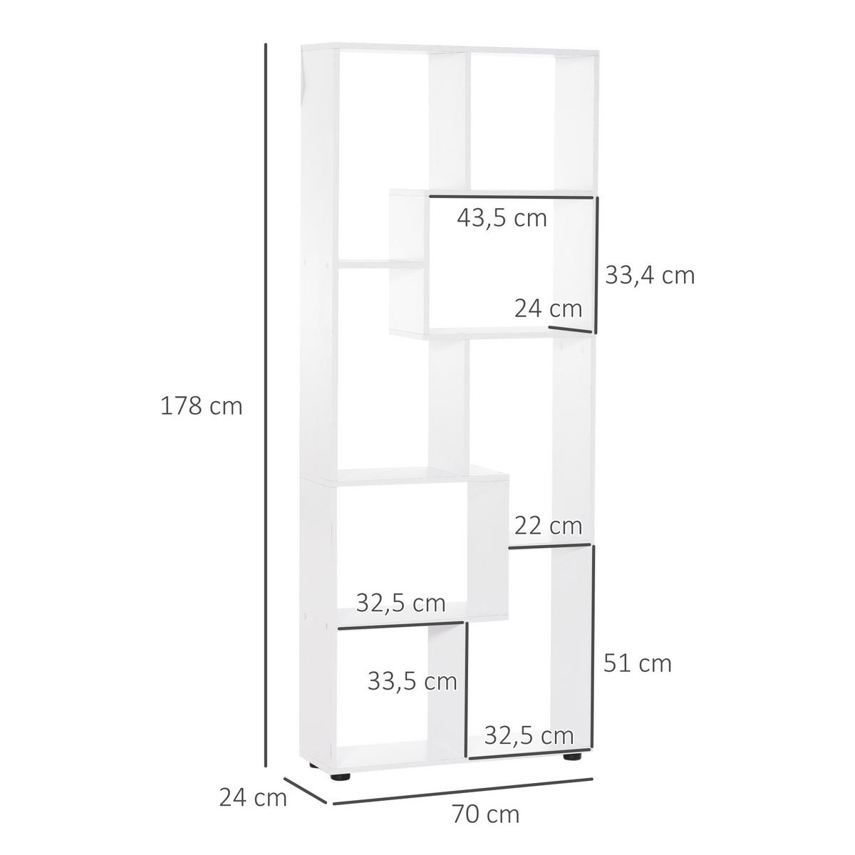 REGAL DE-15455 70/24/178 cm, 8 Fächer Weiß - Weiß, Holzwerkstoff (24/178/70cm) - ComfortXL