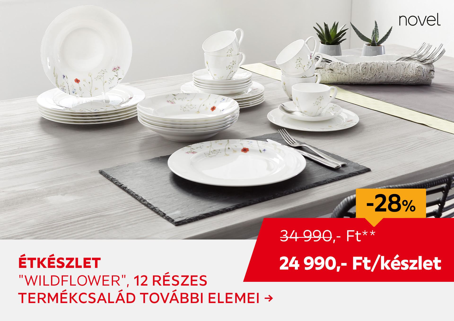 Étkészlet "Wildflower", 12 részes Kiemelt termék 34990 Ft.- helyett 24990 Ft.-