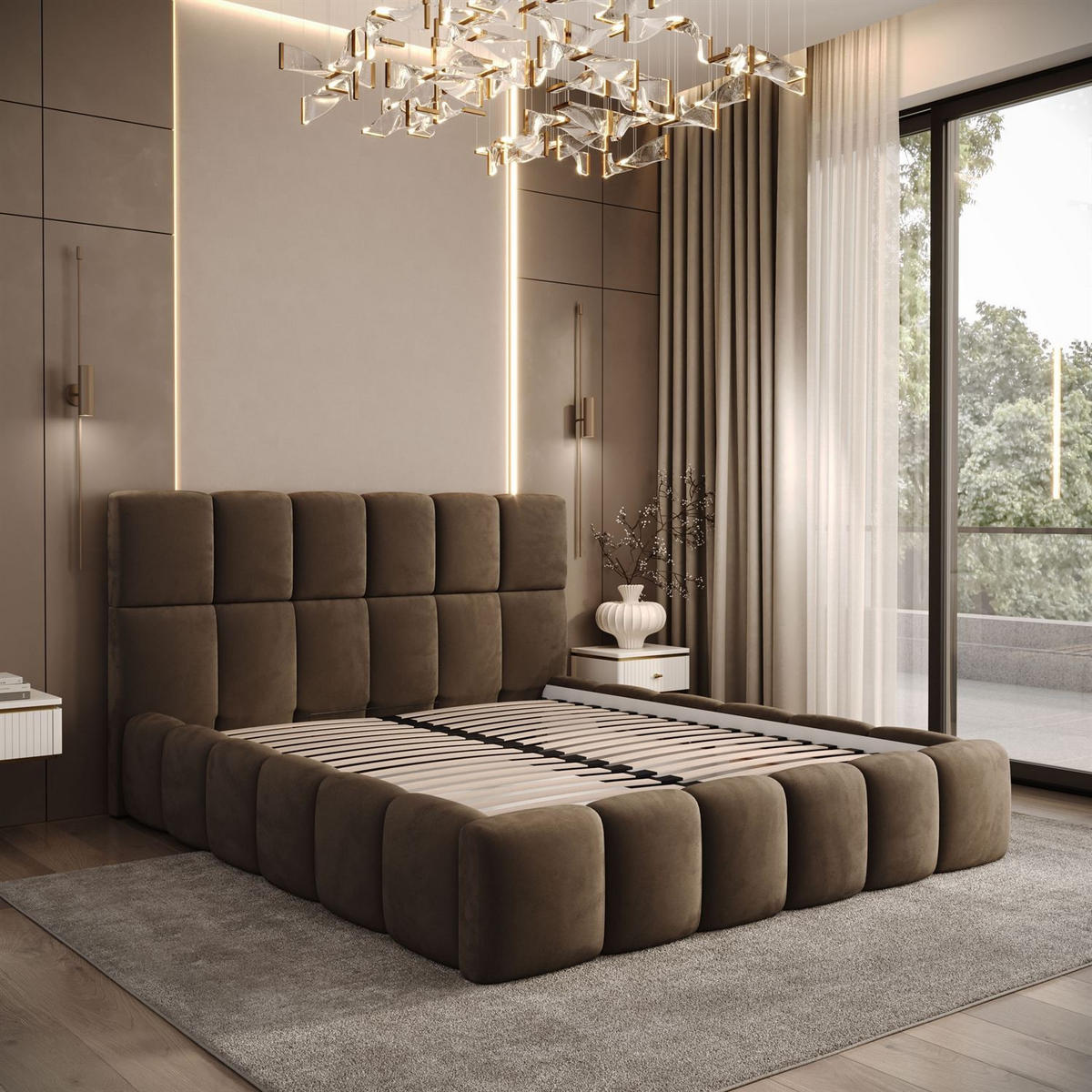 POLSTERBETT VENEZIA mit Bettkasten 140x200, Royal Velvet 196 - Braun, Textil (140/200cm) - Lookway