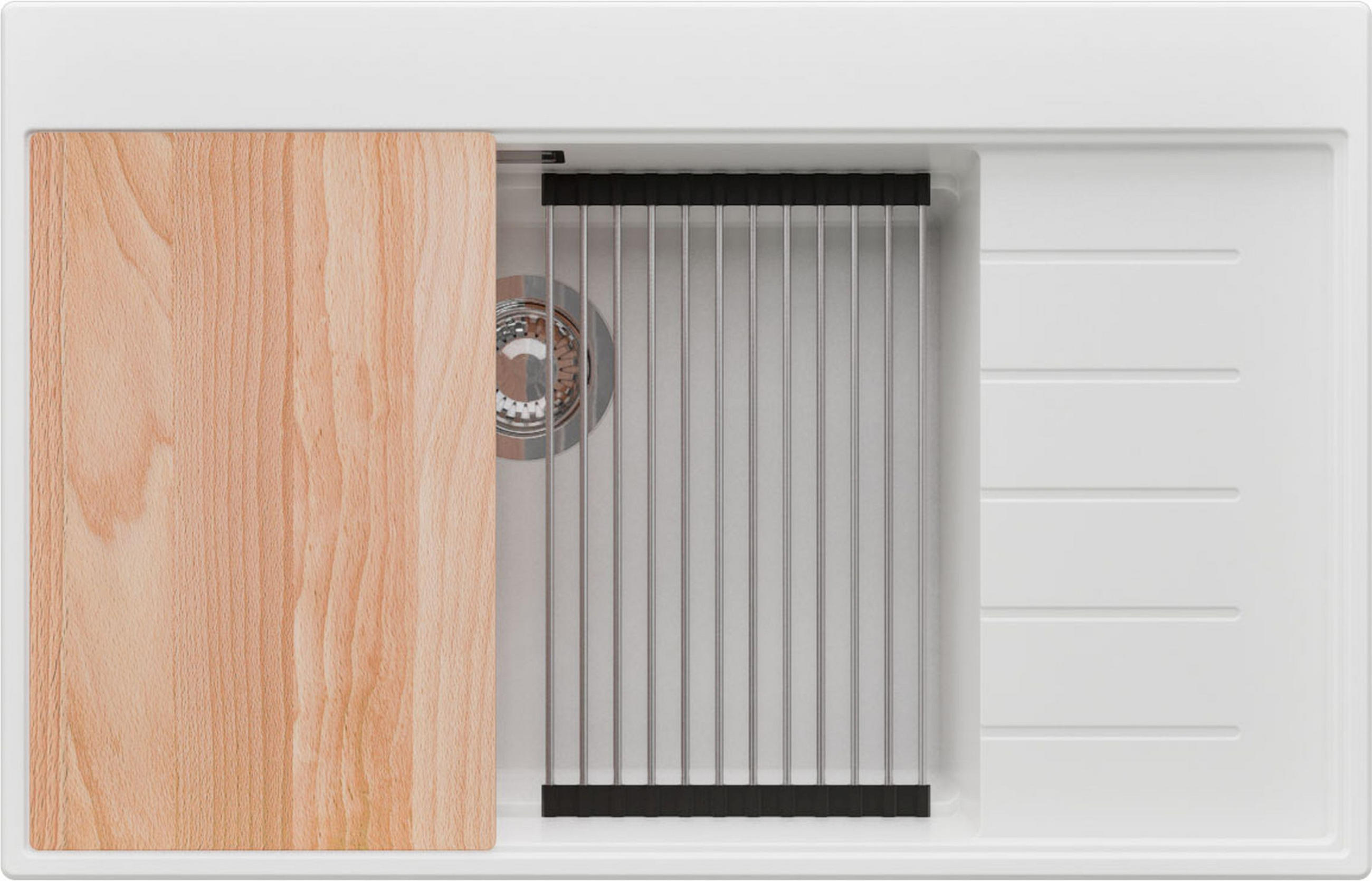 SPÜLBECKEN Sydney, 2-er set Weiß 78/50 cm 1 Becken + Ablauf-Set + Küchenzubehörset ab 60er Unterschrank - Chromfarben/Beige, Kunststoff (78/20/50cm) - Primagran