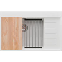 SPÜLBECKEN Sydney, 2-er set Weiß 78/50 cm 1 Becken + Ablauf-Set + Küchenzubehörset ab 60er Unterschrank - Chromfarben/Beige, Kunststoff (78/20/50cm) - Primagran