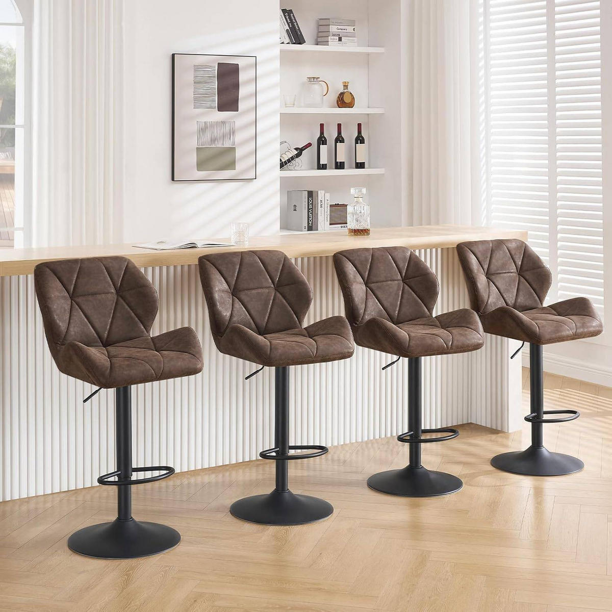 BARHOCKER 2er Set, höhenverstellbar,drehbar,Kunstleder Stahl - Dunkelbraun, Metall (50/94/41cm) - Woltu