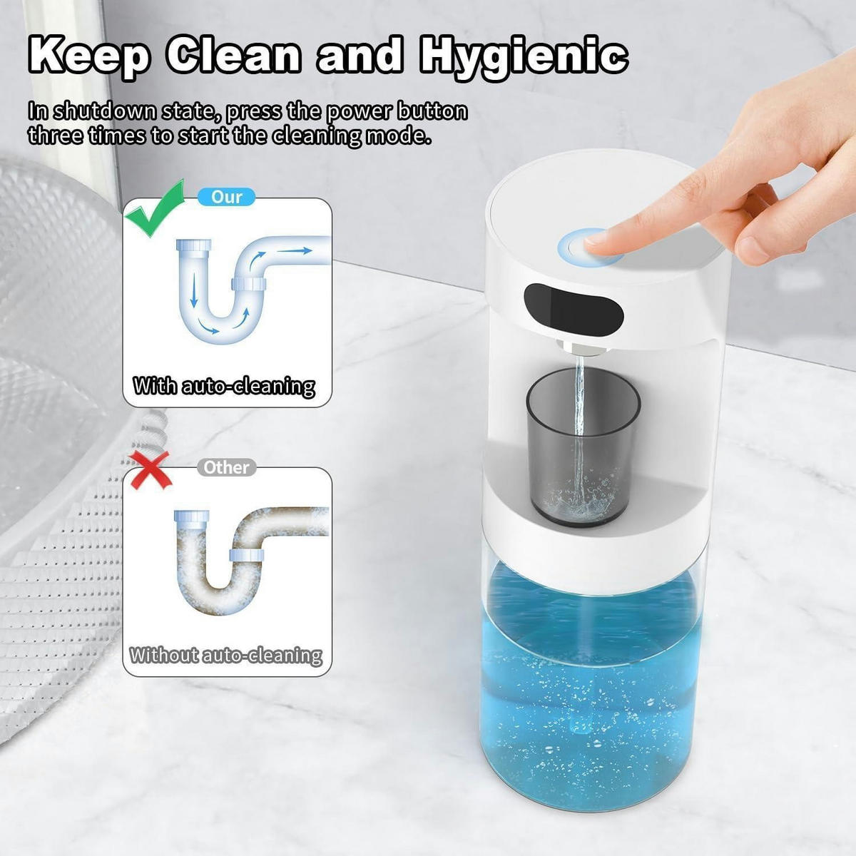 MUNDWASSER Spender automatisch berührungslos 600ml mit 2 Magnetbechern Weiß - Weiß, Kunststoff (4/25/8.5cm)