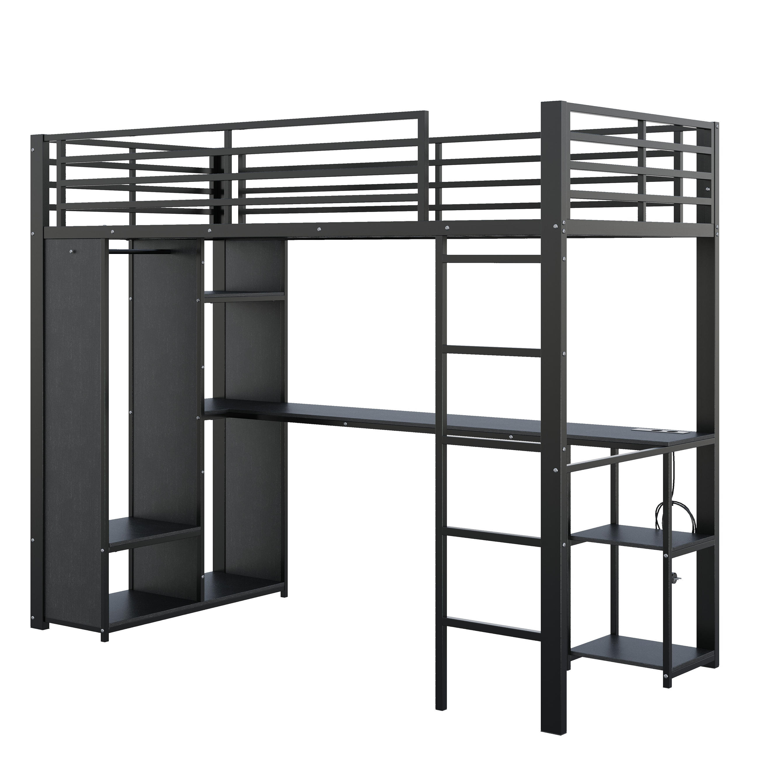 ComfortXL Hochbett Schwarz 90x200 cm