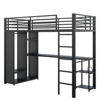 HOCHBETT 90/200 cm mit Schreibtisch und LED, DE-41973, in Schwarz - Schwarz, Metall (90/200cm) - ComfortXL