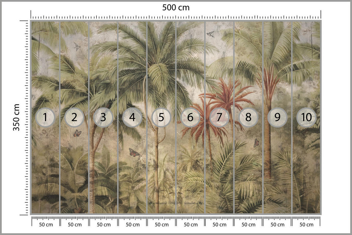 FOTOTAPETE Dschungel Tropische Pflanzen Beton Vintage 500x350 - Beige/Orange, Papier (500/350cm) - Muralo