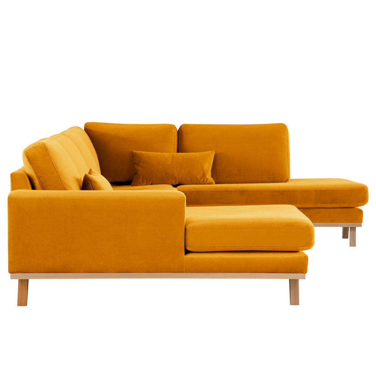 WOHNLANDSCHAFT mit Longchair - Gelb/Buchefarben, Textil (371/81/219cm) - home24