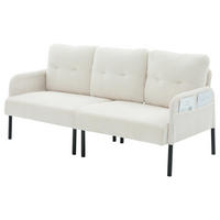 3-SITZER Sofa mit Seitentaschen, Metallgestell & Leinenstoff, 171cm, Beige - Beige/Schwarz, Textil/Metall (171/80/72cm) - LVHOM