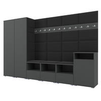 GARDEROBE NELA XII 300 cm (Modulare Flurmöbel Graphit mit Sitzpolster Schwarz 16 Gigantisches Set) - Silberfarben/Schwarz, Holz/Holzwerkstoff (300/187/40cm) - Ravio