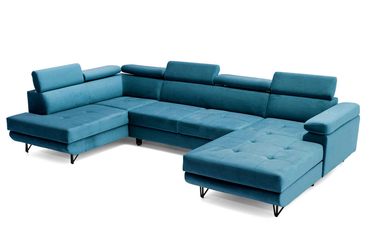 ECKSOFA U-Form JUNIOR U Links mit Schlaffunktion 128x254 Velours Smaragdgrün - Smaragdgrün/Schwarz, Holz/Textil (323/90/184cm) - Muffo