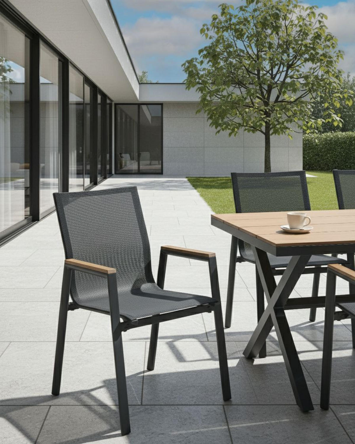 GARTENSTUHL 4er-Set Schwarz Tiano - Schwarz/Braun, Metall (56/90/56cm) - Beliani