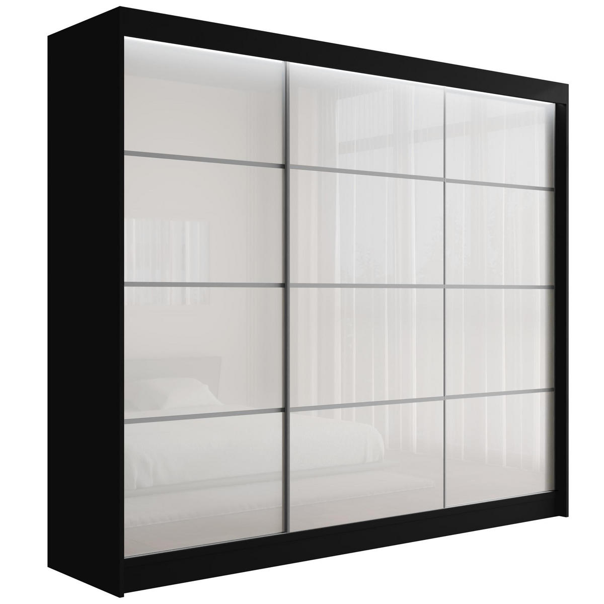 KLEIDERSCHRANK PEKA III mit LED - 250 cm - Schwarz|Weiß - Schwarz/Weiß, Holzwerkstoff (250/215/61cm) - ALTDECOR