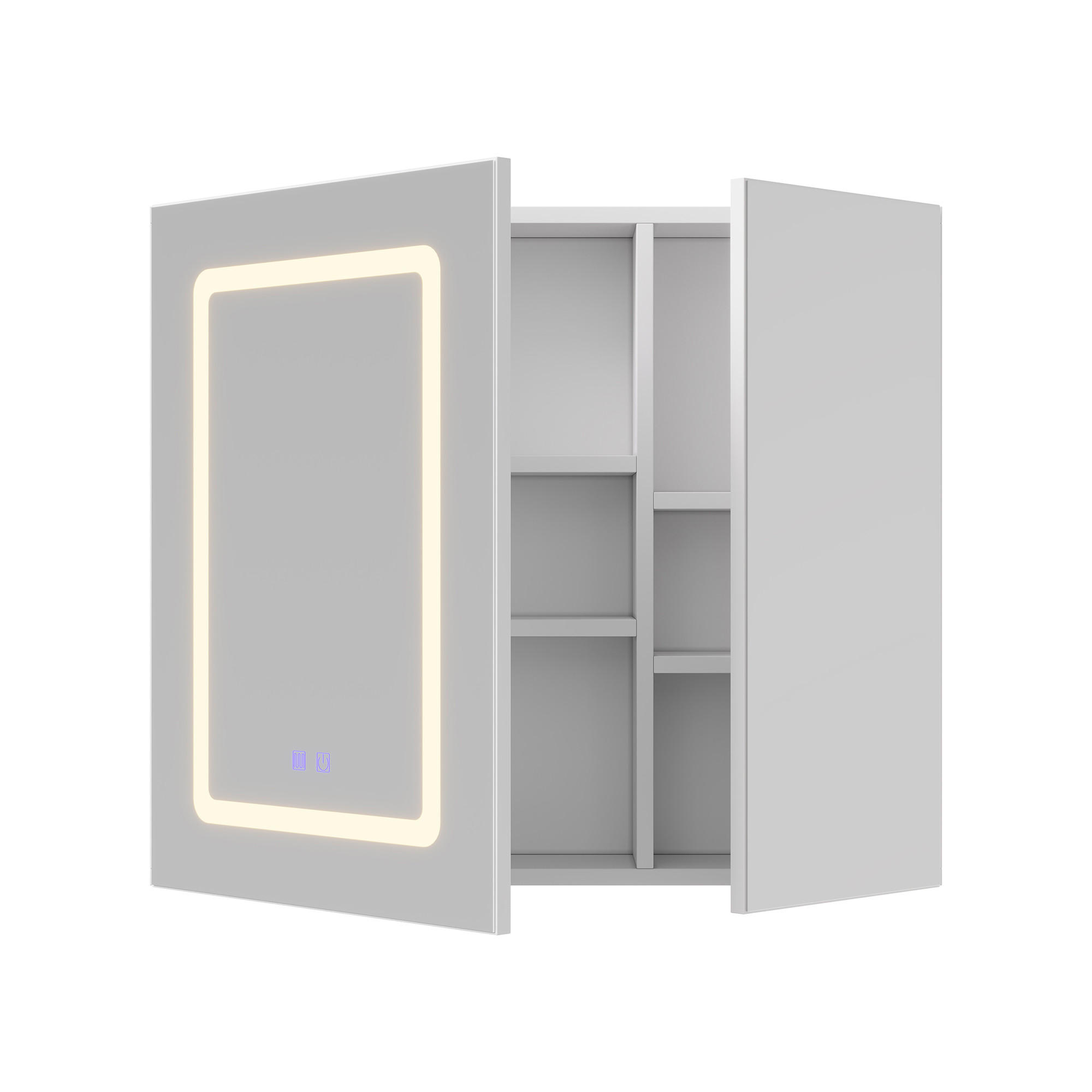SPIEGELSCHRANK 70/60/13.5 cm, zweitürig, verstellbare Regalböden, Anti-Beschlag, Weiß - Weiß, Glas (70/60/13.5cm) - BRILVERDE