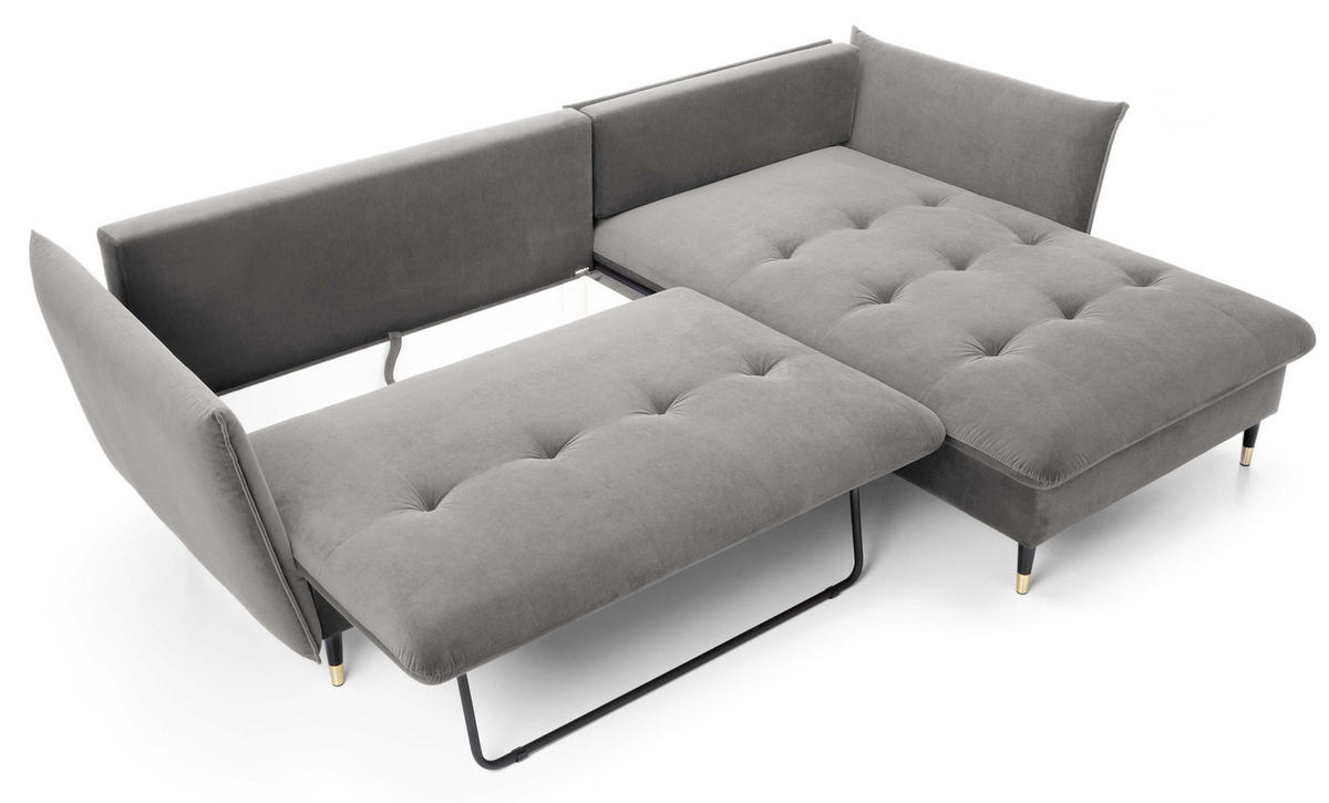 ECKSOFA 260 cm Sagir mit Schalffunktion, Bettkasten, Rechts - Grau - Schwarz/Grau, Holz (258/167cm) - Emporius