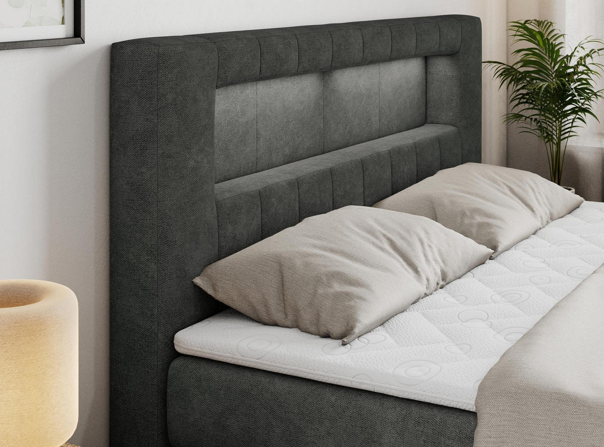 BOXSPRINGBETT GOLD-5 KING LED 160/200 Dunkelgrau Struktur - H3 - Dunkelgrau, Holz/Textil (160/200cm) - MKS