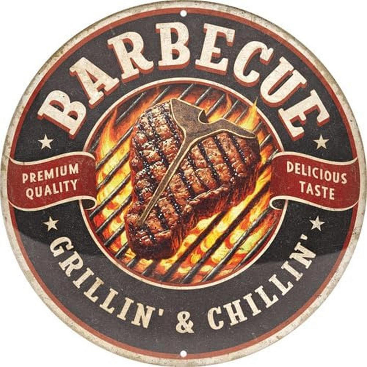 BLECHSCHILD 35 cm Rund Barbecue Grillin' & Chillin' - Multicolor, Metall (35/35/0.2cm) - Nostalgic-Art