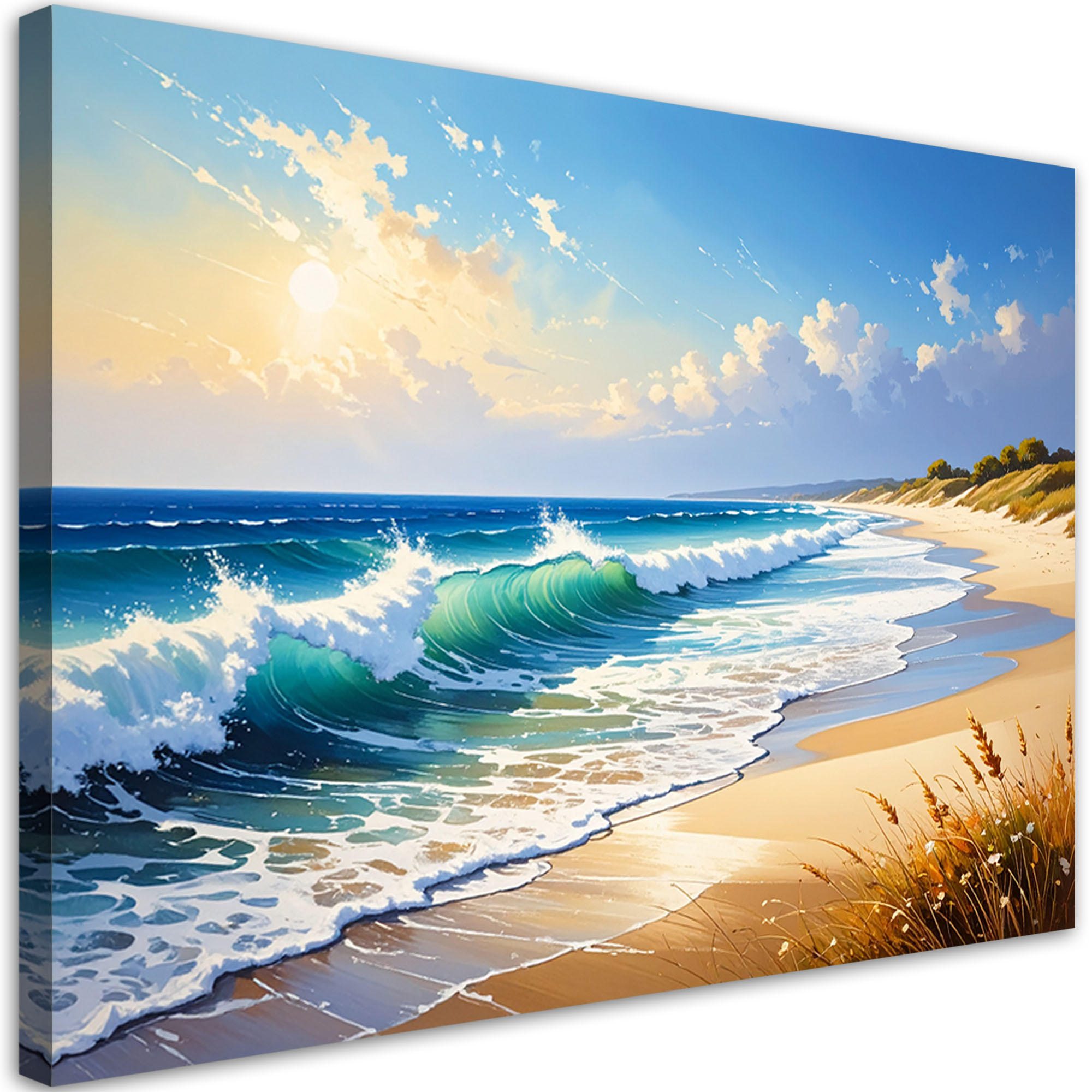 LEINWANDBILD Strand Meer Wellen Landschaft 120x80cm - Blau, Textil (120/80cm) - Feeby