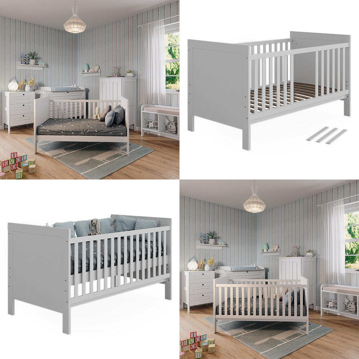 BABYBETT Ajaton Weiß 144.4 x 83 cm - Weiß, Holzwerkstoff (70/140cm) - VitaliSpa